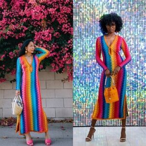 Alexis Solei Crochet Midi-Dress Rainbow Extra Small
